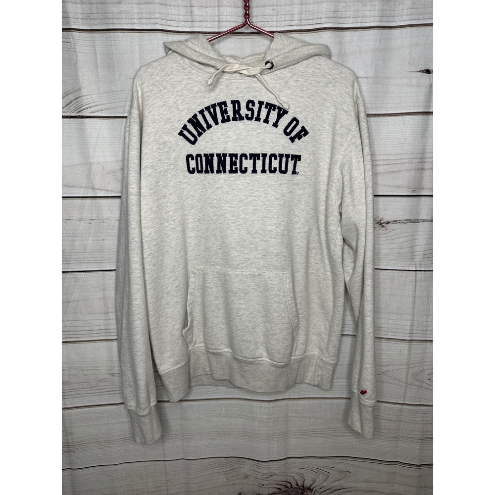 League Hoodie Men Large Oatmeal University of Connecticut UConn Graphic Pullover